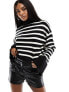 Фото #1 товара NA-kd nigh neck striped jumper in black and white