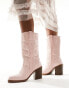 Фото #6 товара Public Desire Texas western mid ankle boot with snake print in pink