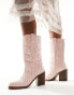 Public Desire Texas western mid ankle boot with snake print in pink