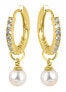 Gold plated round earrings with crystals and pearl 2in1 VREPE003GI