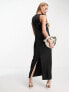 ASOS DESIGN racer neck satin slip midi dress in black