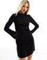 Фото #1 товара Edited long sleeve drape mini dress in black