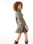 Фото #7 товара Monki scoop neck long sleeve mini dress with ruffle detail in khaki