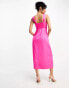 Y.A.S satin knot front cut out satin midi dress in bright pink