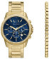 ფოტო #1 პროდუქტის Men's Banks Chronograph Gold-Tone Stainless Steel Watch 44mm Set, 2 Pieces