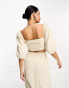 Pretty Lavish ruched puff sleeve crop top co-ord in stone