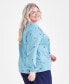 Plus Size Cotton Printed Long-Sleeve Top, Created for Macy's