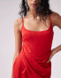 ASOS DESIGN satin cami midi dress with drape skirt in red