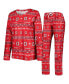 ფოტო #1 პროდუქტის Women's Scarlet Ohio State Buckeyes Flurry Ugly Sweater Long Sleeve T-shirt and Pants Sleep Set