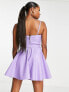 Фото #2 товара Платье Miss Selfridge Petite с бюстье из стразов и бахромой в фиолетовом цвете из кожзама с поясом