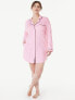 Фото #3 товара Joyspun Women’s Cotton Blend Pink Long Sleeve Notch Collar Sleepshirt Size M