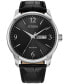 ფოტო #1 პროდუქტის Eco-Drive Men's Black Leather Strap Watch 42mm