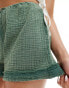 Pull&Bear linen look crinkle texture short in washed green