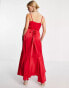 Фото #3 товара Flounce London satin wrap front midi dress in red satin