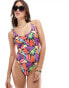 ASOS DESIGN Lillie scoop swimsuit in multi abstract print