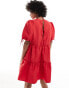 Фото #2 товара Monki short sleeve mini tiered dress with bow detail in red