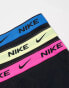 Nike Everyday Cotton Stretch trunks 3 pack in black with neon waistband