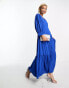 Y.A.S dobby jacquard cut out maxi dress in bright blue