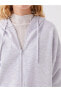 Kapüşonlu Düz Uzun Kollu Oversize Kadın Fermuarlı Sweatshirt