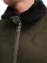 River Island shearling aviator jacket in dark green