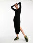 Фото #1 товара Cotton On scoop neck long sleeve rib bodycon dress in black