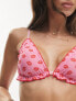 ASOS DESIGN 2 pack lip scrunch triangle bra in red & pink