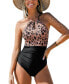 Фото #1 товара Women's Leopard Cutout Mock Neck One-piece Swimsuit