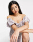 Фото #6 товара Love Triangle puff sleeve shirred midi dress in lilac floral