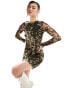 Фото #2 товара ASOS DESIGN long sleeve slash neck mini dress in brown cow print