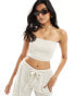 ASOS DESIGN Isabel mix & match linen look shirred bandeau beach top in neutral