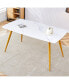 Modern minimalist dining table. White imitation marble pattern SINTERED STONE desktop with golden metal legs.62"34.6"29.9" F-001