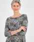 Фото #3 товара Women's 3/4 Sleeve Printed Jacquard Swing Top, Created for Macy's