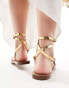 Stradivarius leather strappy sandal in gold