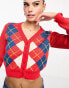 Daisy Street 90s fitted cardgian in red argyle knit Красный, DE 50 - фото #6