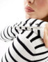 Morgan ribbed long sleeve top in black and white stripe