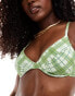 Daisy Street ruched cup underwired bikini top co-ord in green check