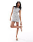 ASOS DESIGN stripe cut and sew slash neck mini dress with tie back in white Белый, S - EU 36-38 - фото #2