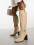 River Island knee high boot with buckle detail in beige