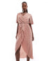 Фото #1 товара AX Paris short sleeve wrap plisse midi dress in pink