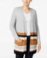 Фото #1 товара Style & Co Women's Striped Colorblocked Open Front Cardigan Grey Heather Combo L