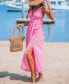 Women's Pink Linen Plunging Sleeveless Maxi Beach Dress