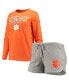 ფოტო #1 პროდუქტის Women's Orange, Gray Clemson Tigers Raglan Long Sleeve T-shirt and Shorts Sleep Set
