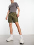 ASOS DESIGN slim linen mix shorts in mid length in khaki