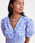 Фото #7 товара Women's Printed Cotton Zip-Front Puff-Sleeve Dress, Created for Macy's