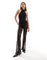 Фото #6 товара ASOS DESIGN lace halter jumpsuit with front split hem in black