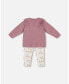 Фото #2 товара Baby Girls Baby Organic Cotton Pointelle Top And Printed Leggings Set Woodrose With Fox