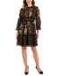 Фото #1 товара Women's Mixed-Print Velvet-Trim 3/4-Sleeve Dress
