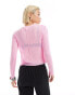 ONLY long sleeve lettuce hem sheer top in pink