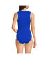 Women's Long Chlorine Resistant High Neck Zip Front One Piece Swimsuit