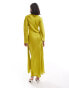 ASOS DESIGN long sleeve dropped belt satin maxi dress in chartreuse